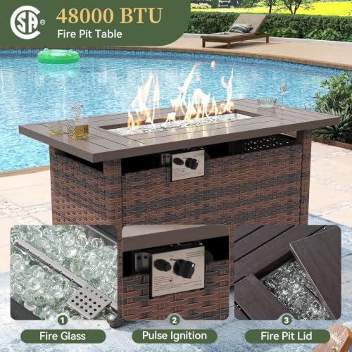 Aoxun 8 Piece Patio Furniture Set with 44" Fire Pit Table Wicker Rattan - Image 2
