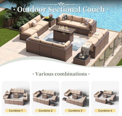 Aoxun 15 Piece Patio Furniture Set with 44" Fire Pit Table Wicker Rattan - Image 6
