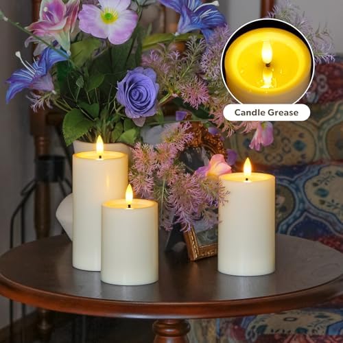 Yeelida Outdoor 4pcs Flameless Waterproof Candles with Handy Remote Control, Cycle Timer Battery Operated Candle Grease Effect LED Flickering Pillar Plastic Long Lasting (Ivory, 3" x4" 5" 6" 7") - Image 4