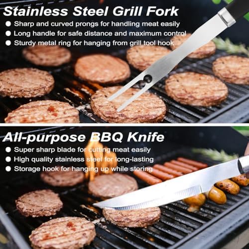 POLIGO 22PCS Heavy Duty BBQ Grill Accessories Set, Non-Slip Grill Tools for Outdoor Grill Set Stainless Steel Grill Utensils Set, Deluxe Grilling Tools Set in Aluminum Case Ideal Gifts for Men Black - Image 5