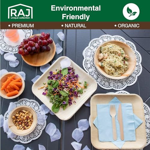 Raj Bamboo Bulk Bowls 7" 200 Square Bowl Bamboo Bowls Disposable, Decorative Compostable Tableware for wedding, Lunch, Dinner, Birthday, Camping, Outdoor BBQ, Picnic - Image 4
