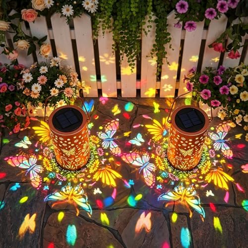 2Pack Colorful Butterfly Solar Lanterns Outdoor Decor, Garden Decor Gifts for Women Mom Sister Grandma, LED Hanging Solar Lantern Lights Outside for Table Yard Lawn Garden Path Porch - Image 2