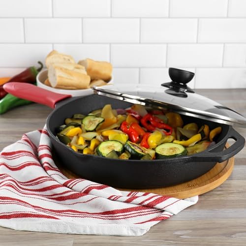 Megachef 12 Inch Pre-Seasoned Cast Iron Skillet with Tempered Glass Lid - Image 7