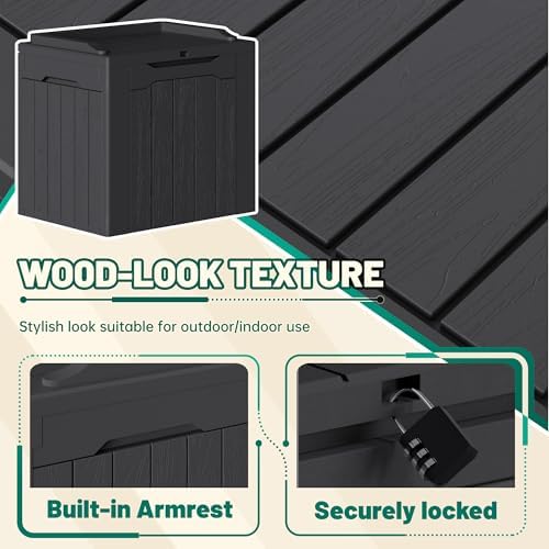 Devoko 30 Gallon Resin Deck Box 2 Pack Outdoor Indoor Waterproof Storage Box for Patio Furniture Pool Accessories Storage for Cushion Garden Tools (Black, 2 Pack) - Image 2