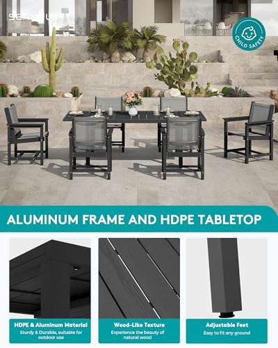 SERWALL HDPE Outdoor Dining Set for 8 with Textilene Chairs, Black - Image 3