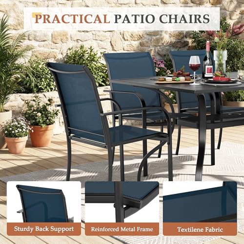 Incbruce 7 Pieces Patio Dining Set, Outdoor Dining Set of 6 Textilene Chairs and Rectangle Table with Umbrella Hole for Backyard, Garden, and Poolside (Blue) - Image 3