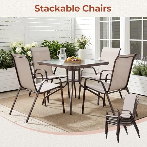 TLSUNNY 5 Pieces Patio Dining Set for 4, Glass Table and Textilene Chair - Image 5