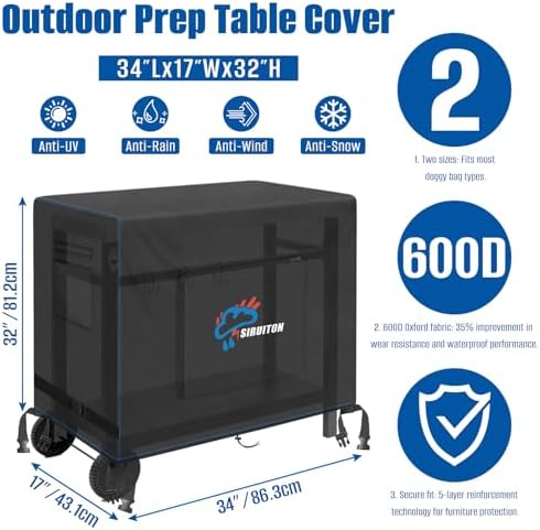 SIRUITON 600D Outdoor Bar Cart Cover for 34" Portable Outdoor Table - Image 2