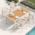 Outdoor Dining Set for 4, Aluminum Patio Table and Chairs Set, 5-Piece All Weather Patio Dining Furniture Set with Umbrella Hole for Backyard, Deck, Poolside (White-Teak) by Oasbira