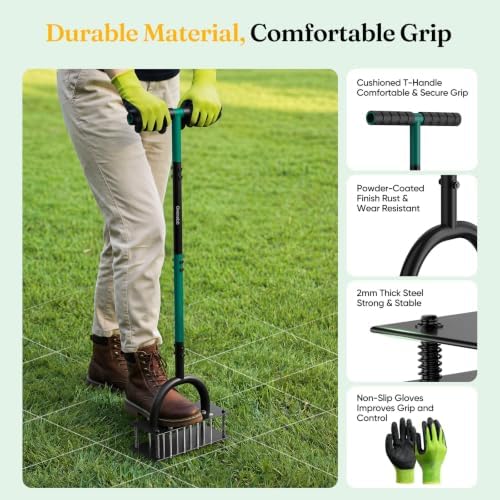 Grenebo Lawn Aerator Manual Aerator Lawn Tool with 16 Spikes, Black - Image 7