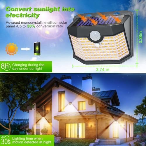 HMCITY 120 LED Solar Lights Outdoor Motion Sensor, 6 Pack, Black Warm - Image 4