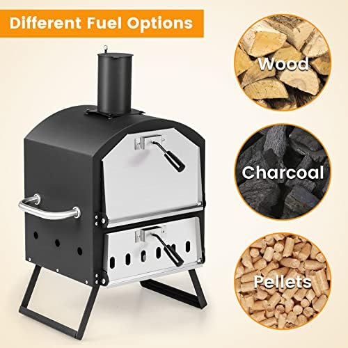 PETSITE Pizza Oven Outdoor, Wood Pellet Fired Pizza Oven with 12 Inches Pizza Stone & Waterproof Cover, 2-Tier Design Portable Stainless Steel Grill Pizza Maker for Outside Backyard Party - Image 3