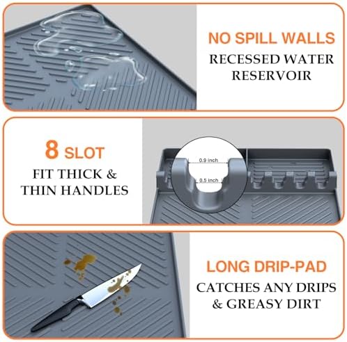 Silicone Griddle Tools Mat for Blackstone, Griddle Accessories Side Shelf Mat Grill Pad for Outdoor Grill Kitchen Counter Spatula Silicone Mat with Drip Pad (Grey) - Image 5