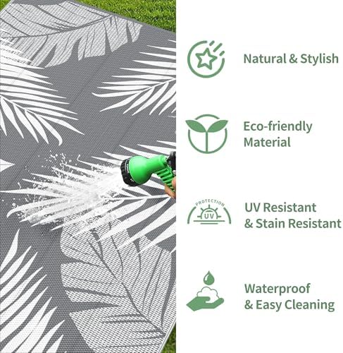 GENIMO Outdoor Rug, Waterproof Plastic Rugs for Patio, 10'x10' Grey White - Image 5