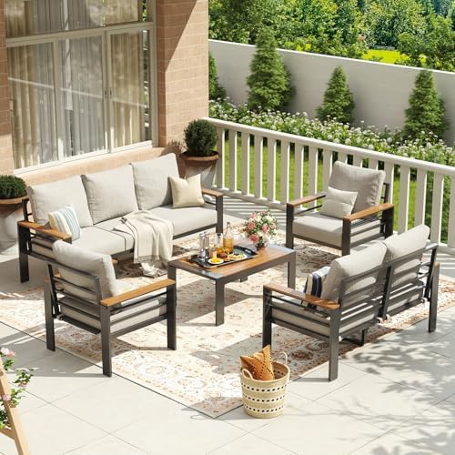 Aoxun Aluminum Patio Furniture Set 7 Seats, Grey - Image 4