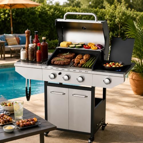 3-Burner Gas Grill with Side Burner, 40000 BTU Stainless Steel BBQ - Image 7
