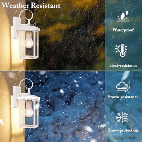 BesLowe 2-Pack Outdoor Wall Light Fixtures, Modern Porch Sconces, White - Image 2
