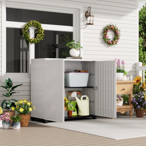 HOMSPARK Indoor/Outdoor Storage Cabinet with Doors, 34”x15”x34” HDPE Plastic Storage Box for Bedroom, Bathroom, Living Room, Balcony, Multi-Purpose for Daily Tools, White - Image 5