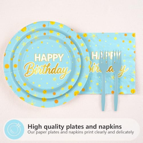 96PCS Light Blue Happy Birthday Party Decorations for Girls, Serves 24 - Image 3