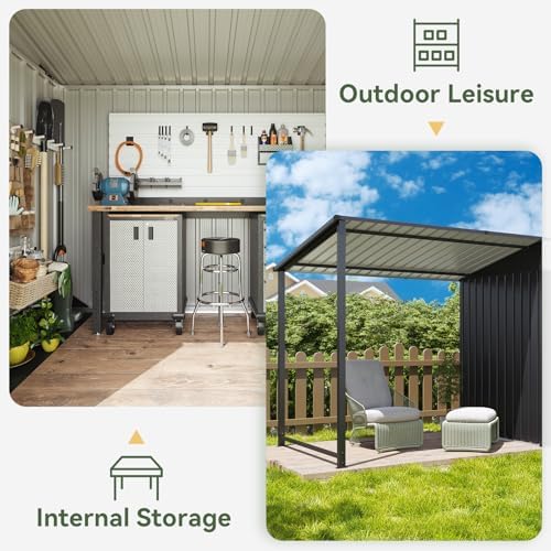 Aoxun 5.6x3.5FT Outdoor Storage Shed & Hardtop Gazebo Combo - Image 4