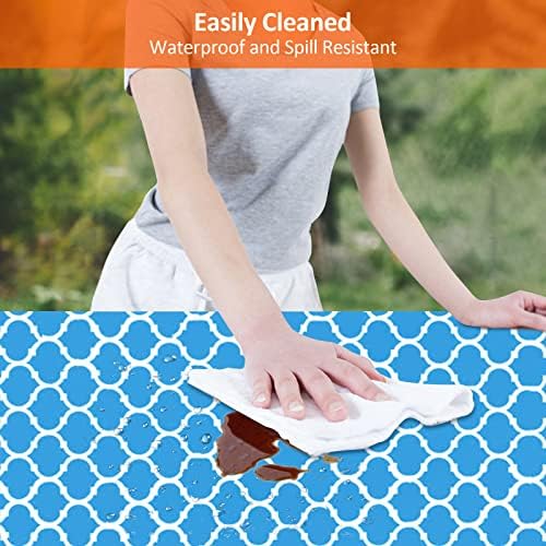 6ft 72in Picnic Table and Bench Cover, 3 Pack, Blue-White Moroccan - Image 3