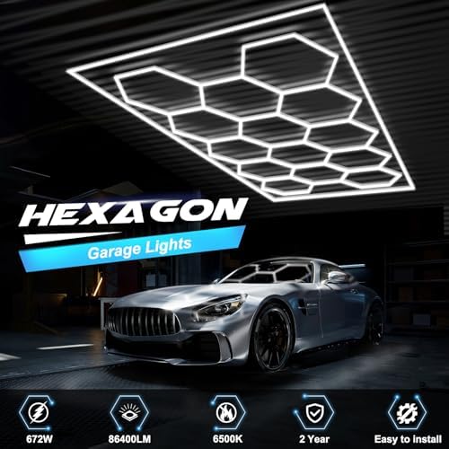 FERUERW Hexagon Garage Lights with Rectangle Frame, 3 Level Dimmable - Image 5