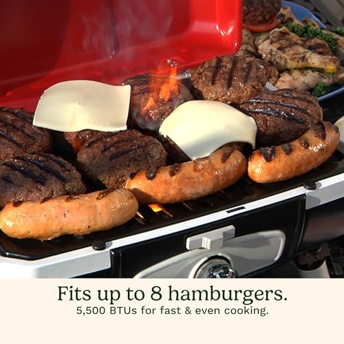 Cuisinart Petite Gourmet Portable Gas Grill, Compact Portable Grill Propane, 150 Sq. In. Cooking Surface, 5,500 BTU Burner Small Gas Grills for Camping, BBQ, Folding Legs and Carry Handles, Red - Image 4