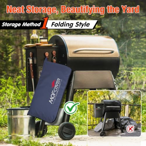 Foldable Grill Cover for Traeger 20 Series Wood Pellet, Waterproof 600D Heavy Duty Wood Pellet Smoker Cover, Fade＆Tear Resistant Pellet Grill Cover for Recteq 340 Grills Junior,Blue - Image 2