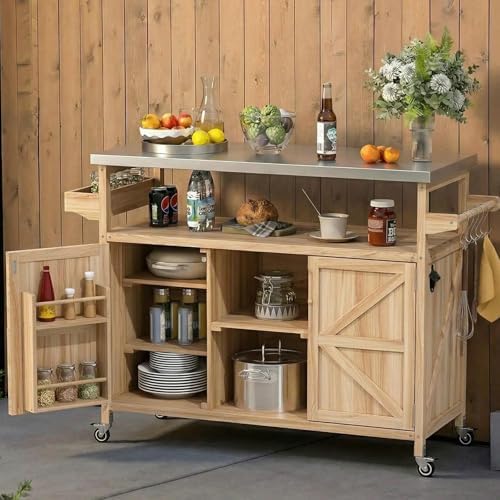 50.25" W Grill Cart with Stainless Steel Tabletop, Wood by MeetYourFavoriteProducts