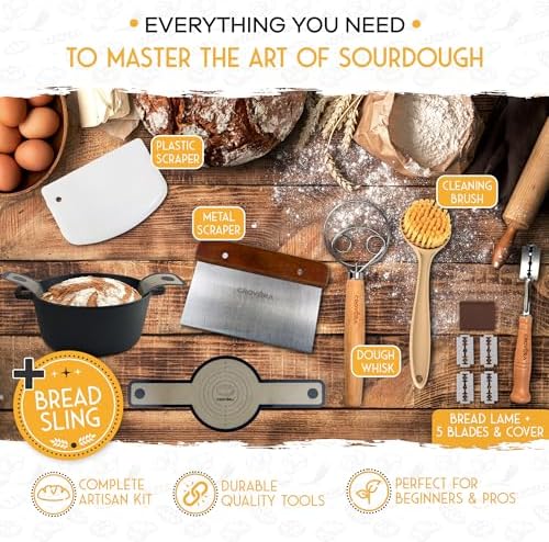 Crovora Pre-Seasoned Cast Iron Dutch Oven for Bread Baking with Skillet Lid - Incl. Sourdough Bread Baking Supplies like Banneton Bread Proofing Basket, 5QT Cast Iron Bread Pan, Bread Oven - Image 5