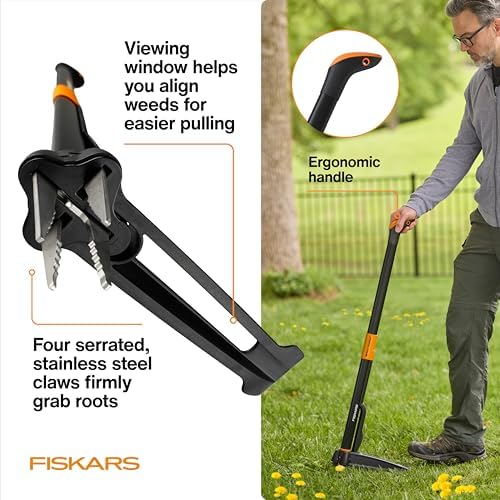 Fiskars Deluxe Stand-Up Weed Puller Tool, 4 Serrated Stainless Steel Claws - Image 6