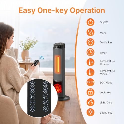OLIXIS 23" Space Heater for Indoor Use, 70° Oscillation, 4 Modes - Image 5