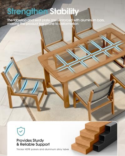 Ciokea HDPE Outdoor Dining Chair of 2, Patio Stackable Porch Chairs, Teak - Image 4