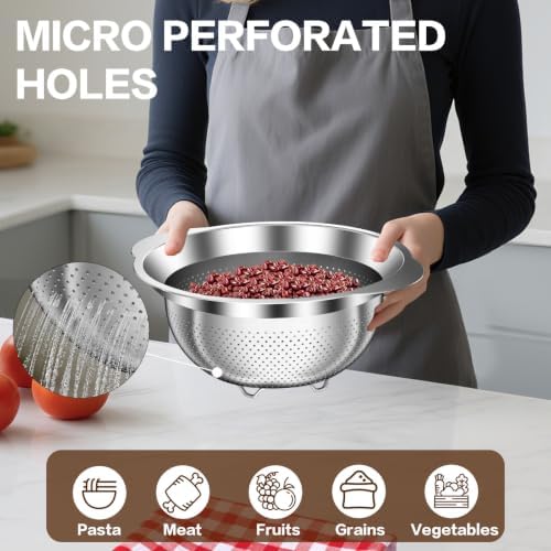 Colander, Stainless Steel Colander for Kitchen, Stainless Steel Strainer, Pasta Strainer for Spaghetti Fruits Vegetables Cooking Food, Kitchen Food Strainer - 3 QT - Image 2