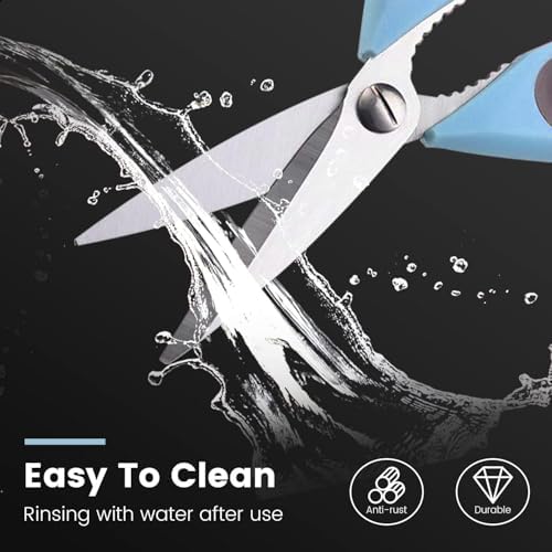 2 Pack Heavy Duty Scissors Kitchen Shears with Magnetic Holder,Dishwasher Safe Stainless Steel Meat Cooking Shears,Multifunctional All Purpose Sharp Scissors Set for Food, (Dark green and light blue) - Image 4