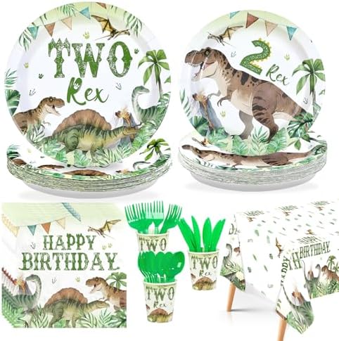 170Pcs Dinosaur 2nd Birthday Party Decorations for Boy, Serve 24 by Greencian
