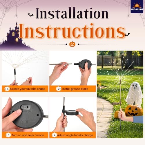 GIGALUMI 2 Pack Solar Firework Lights Outdoor, Halloween Decor, Purple - Image 7