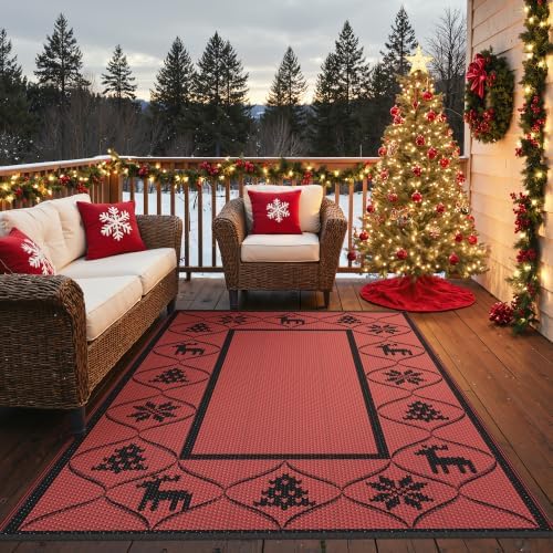 GENIMO Outdoor Rug, Waterproof Plastic Rugs for Patio, 6'x9' Ruby Black by GENIMO