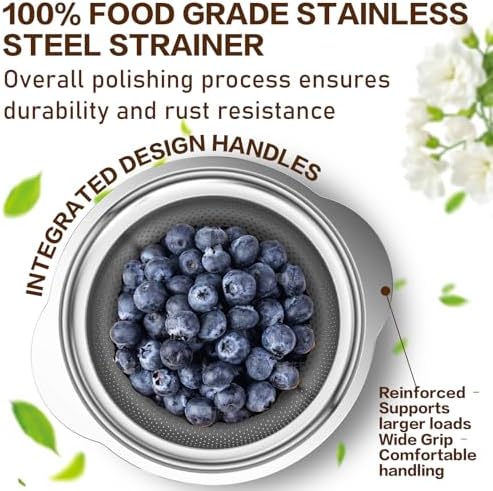 Stainless Steel Strainers for Kitchen, Stainless Steel Colander, Kitchen Strainer for Pasta Fruit Veggie Hot Food, 2 Pack Strainers and Colanders(2QT & 3QT), Dishwasher Safe, Silver - Image 2