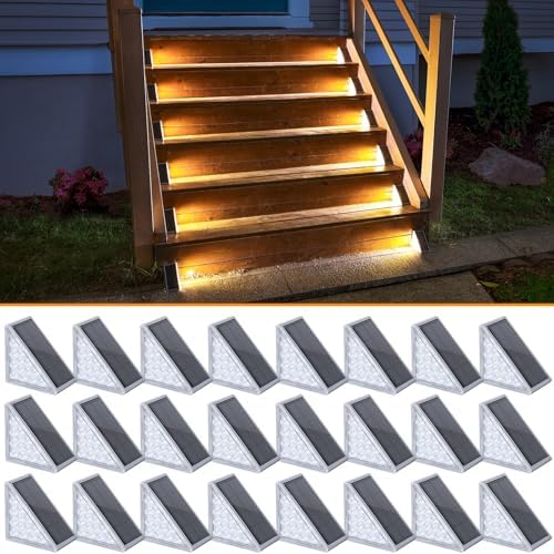 NIORSUN Solar Step Lights 24 Pack - Outdoor Stair Lights with 3000K Warm White & 6000K Cool Daylight, IP67 Waterproof, Auto On/Off, Super Bright for Deck, Patio, Steps by NIORSUN