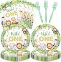 48pcs Wild One Party Decoration Set,16 Dessert plate,16 Napkin And 16 Fork,Safari Jungle Disposable tableware for 16 persons,Used for Boys First 1st Party Supplies by Unknown