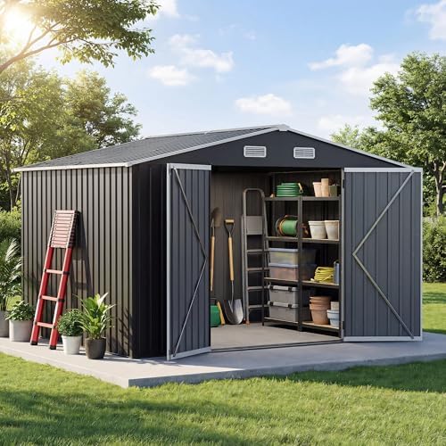 UDPATIO 10X8 FT Outdoor Storage Shed, Metal Shed for Patio&Garden,Grey by UDPATIO