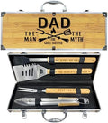Dad Gifts from Daughter Christmas Heavy Duty Wooden BBQ Grilling Accessories Kit for Backyard, Thick Stainless Steel Grill Utensils with Non-Slip Handle Tools in Portable Bag Birthday by Taesun