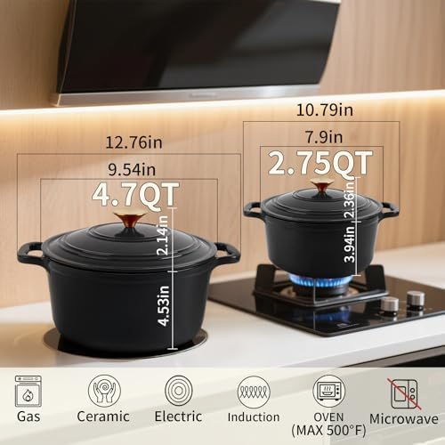 Enamel Cast Iron Dutch Oven with Lid, Round Casserole Pot for Bread Baking, Braising, Roasting, and Stews, Heavy-Duty, Oven Safe, Induction Compatible (4.7QT,Grey) - Image 3