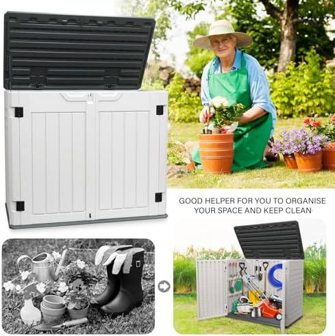 AJP Distributors 4ft x 2.5ft 35 cuft Outdoor Storage Shed, Waterproof Resin Horizontal Storage Box w/Lid & Lockable Doors for Backyard Garden Patio Pool - Bike Cushion Garbage Can Tools Lawn Mower - Image 5