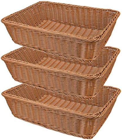 Yarlung 3 Pack Imitation Rattan Woven Bread Baskets, 11.8 x 7.8 Inch Plastic Wicker Fruit Baskets for Food Serving, Vegetables, Kitchen, Restaurant, Outdoor, Brown by Yarlung