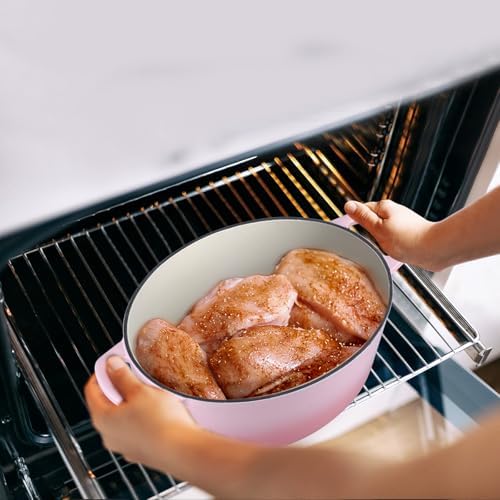 Leonyo 7-Quart Enameled Cast Iron Oval Dutch Oven Pot with Lid, Pink - Image 5