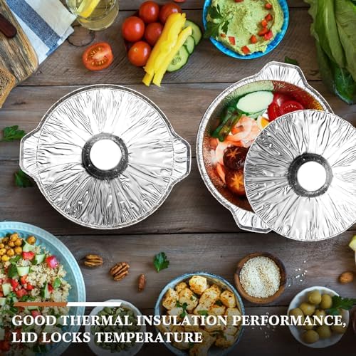 Ziliny 24 Pcs Disposable Aluminum Pot with Lid Round Foil Pans Disposable Cookware Food Container for Vacation Trips Camping Baking Heating Cooking (74.4 oz) - Image 2