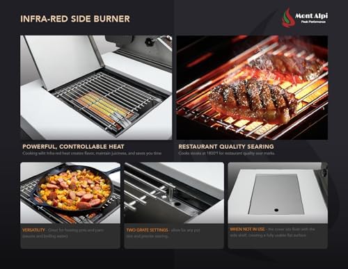 Mont Alpi 132"W x 23"D x 46"H Deluxe Stainless Steel Outdoor Kitchen Island with Refrigerator Faucet & Sink Combo + 44"W 6-Burner BBQ Grill + Granite Countertops + Storage Cabinets + Drawers + Cover - Image 5