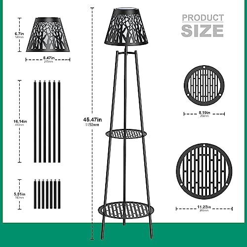 MXwcy 2-Tier Solar Plant Stand with Light, Outdoor Waterproof Floor Lamp with Tree Branch Cutout Lampshade, Tall Metal Planter Holder Display Rack for Patio, Porch, Garden, Balcony Decor (2 Pack) - Image 3